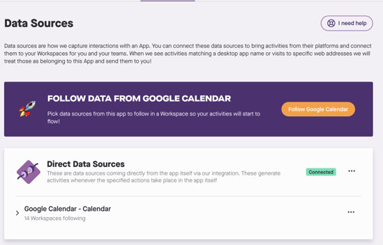 connected data sources - google calendar
